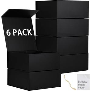 6 Pack Black Gift Boxes With Lids,9x9x4 Inch Bridesmaid Proposal Box And Printable Stickers,Proposal Boxes With Ribbon For Wedding, Packaging, Present, Birthday