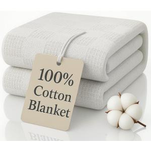 JMR 100% Cotton Waffle Blanket Twin Size - Lightweight Waffle Weave Throw for Bed, Sofa & Couch - Breathable All-Season Comfort for Home, Travel & Camping (White)