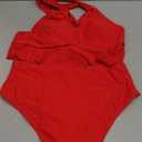 Edelqual Women High Waisted Bikini Sets Two Piece Swimsuit Ruffle Tummy Control Bathing Swim Suit Halter V Neck Swimwear (M, Red)