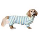 HowlyWoof Dachshund Dog Shirt, Thin Striped Base Layer Onesie for Wiener Dogs, Lightweight All-Season Wear, Soft & Comfy Fit for Doxie and Short-Leg Breeds (Blue&Yellow, Size 3(16-21 lbs))