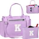 Easter Basket Stuffers, Initial Tote Bag with Makeup Bag, Birthday Gifts for Women, Teen Girl Gifts Trendy Stuff (Lavender)