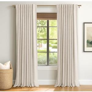 INOVADAY 100% Blackout Curtains 84 Inches Length 2 Panels Set, Back Tab/Rod Pocket Linen Black Out Curtains for Bedroom, Thermal Insulated Window Drapes - Cream, W50 X L84