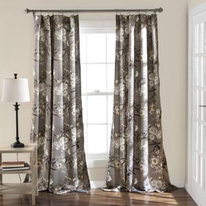 Lush Decor Botanical Garden Curtains Floral Bird Print Light Filtering Window Panel Drapes Set for Living, Dining, Bedroom (Pair), Gray, 52"W x 84L" (Grey)