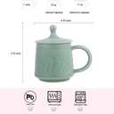 Porcelain Wave Tea Cup with Lid, 11 oz Ceramic Coffee Cup | Microwave dishwasher safe, blue tea mug, aesthetic, great gifts, Chinese celadon
