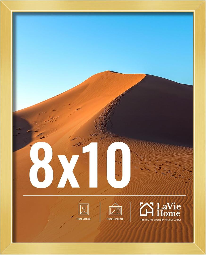 LaVie Home 8x10 Picture Frame for Wall Display, 8x10 Gold Picture Frame with HD Plexiglas, 8 x 10 Frame 1 Pack, Display Frame for Vertical or Horizontal, Classic Collection