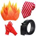 4 Pcs Halloween Angry Costume Include Flame Wig Stripe Tie Gloves and Belt for Men Women Dress up