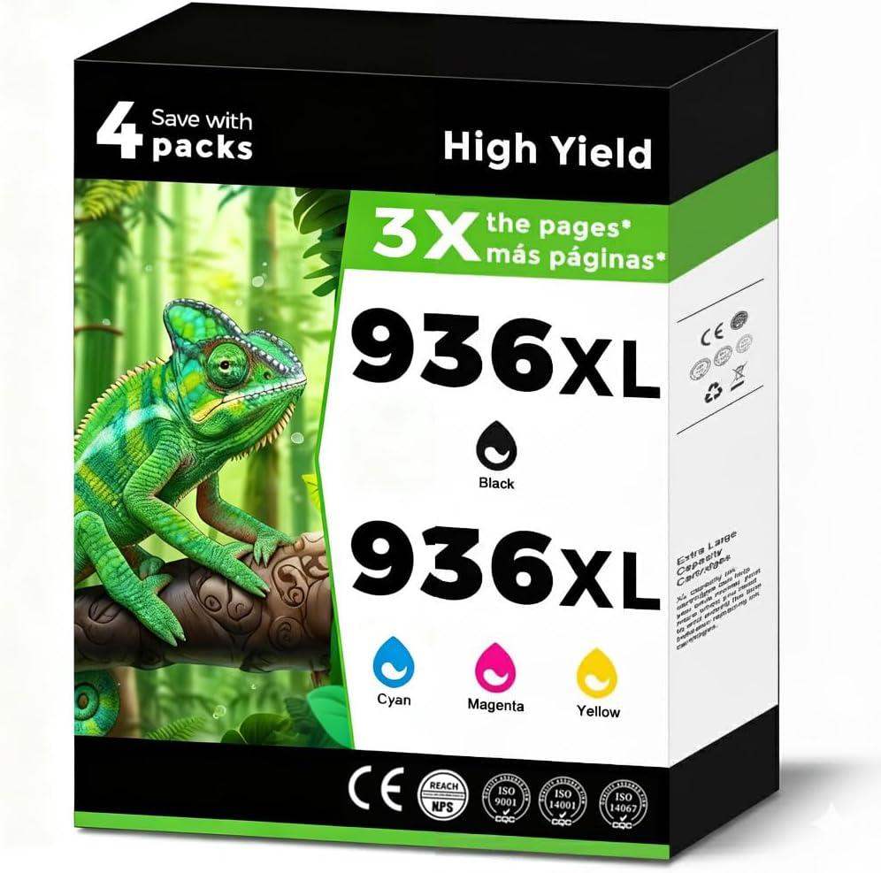 936XL (936e) Ink Cartridges Combo Pack Replacement for HP 936 e XL for OfficeJet 9122e Pro 9125e 9120e 9128e 9135e 9110b 9110e 9120b 9128 9130 9130e 9130b 9135 for HP936 Black Cyan Magenta Yellow