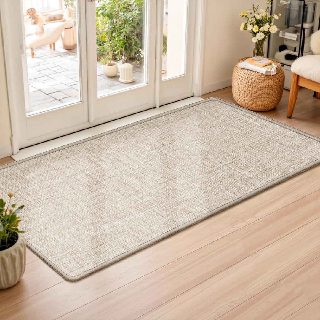 LEKEEPGO Ultra Thin Indoor Door Mat 24"x47", Low-Profile Door Mat Indoor Entrance, Non Slip Rubber Backing Inside Doormat Washable Welcome Front Entryway Dirt Trapper Entry Mat, Khaki