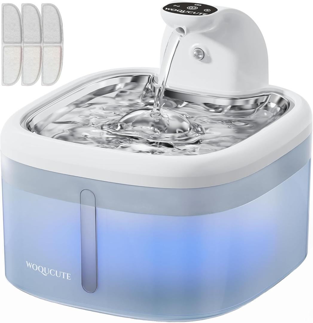 Wireless Cat Water Fountain with Motion Sensor, 118 oz/3.5 L Silent Cat Fountain with 3 Filters & Stainless Steel Lid, Pet Water Dispenser with Rechargeable Battery for Cats and Dogs, White