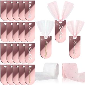 20 Pcs Mirror Rose Gold Acrylic Place Cards with Ribbon Wedding Name Cards DIY Blank Hanging Tags for Table Setting Reserved Signs Party Birthday Anniversary Event Stocking Tree (Rose Gold)