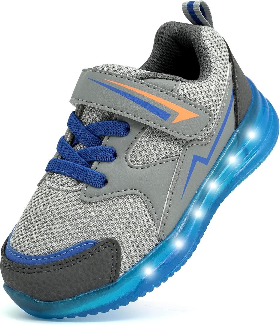 YESKIS Toddler Boys Light Up Shoes LED Flashing Lightweight Mesh Breathable Adorable Running Sneakers for Toddler Grey 6