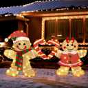DULEFUN 22.5 Lighted Christmas Yard Decoration 2pcs Light Up Gingerbread Man Couple Christmas Outdoor Decorations Sign Waterproof for Xmas Winter Holiday Garden Lawn Outside Indoor Decor Display