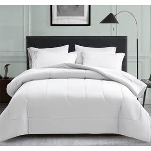 Maple&Stone Full Size Comforter Set 7 Pieces Bed in a Bag - Down Alternative Bed Set with Sheets, Pillowcases & Shams, Soft Reversible Duvet Insert,White