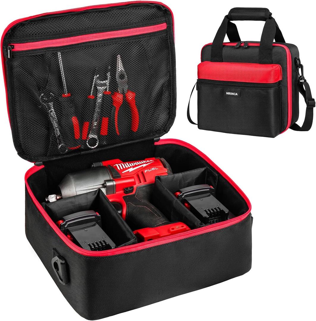 Impact Wrench Case Compatible with Milwaukee 2967-20/ Dewalt DCF900B/DCF891B/DCF961B/DCF899B Impact Wrench Kit,Tool Bag Compatible with Milwaukee Impact Battery and Charger,Bag Only (Black red)