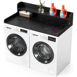 SpaceAid Washer Dryer Countertop with 2-Tier Shelf, Wood Topper with Edge, 54" Width x 27.5" Depth Cover Organizer Guard for Washer and Dryer Counter Laundry Hamper Storage (Black Marble)