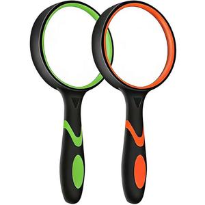 2-Set 75mm Hand-Held Reading Magnifier with Non-Slip Rubber Grip, Good for Senior Users, Hobby Exploring & Scientific Activities