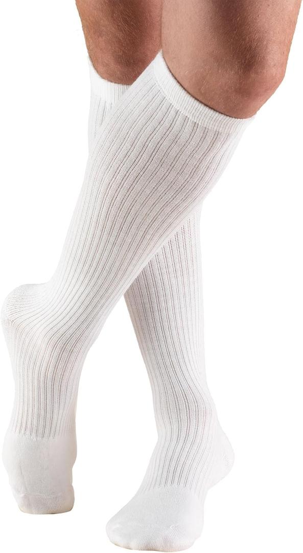 Truform Compression Socks, 15-20 mmHg, Men's Gym Socks, Knee High Over Calf Length, White, Large