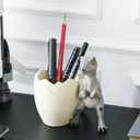 Cute Pencil Holder Funny Dinosaur Desk Accessories,Pen Organizer for Home and Office Decorative Supplies,Decor Toothcup,Resin Gift for Man and Women (Gray)
