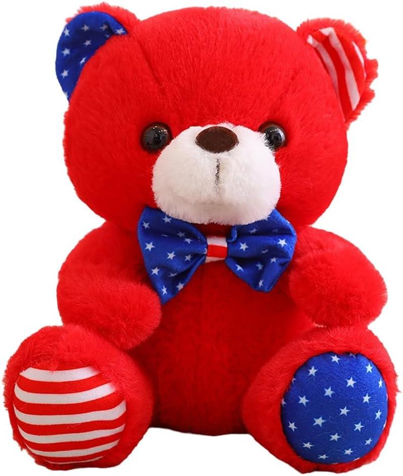 Gwxqybfe 12Inch America Teddy Bear Stuffed Animal with Bow, Stuffed Teddy Bear Plushie Toys Birthday Christmas Valentine's Day Gifts for Kid Boys Girls (Red)