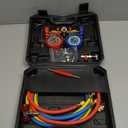 PB Motor Tech 3-Way AC Manifold Gauge Set for R134A, R12, R22 & R502 Refrigerants. with Quick Couplers, 410 Adapter, Can Tap & Valve Core Tool. for AC Maintenance. Includes Plastic Storage Case