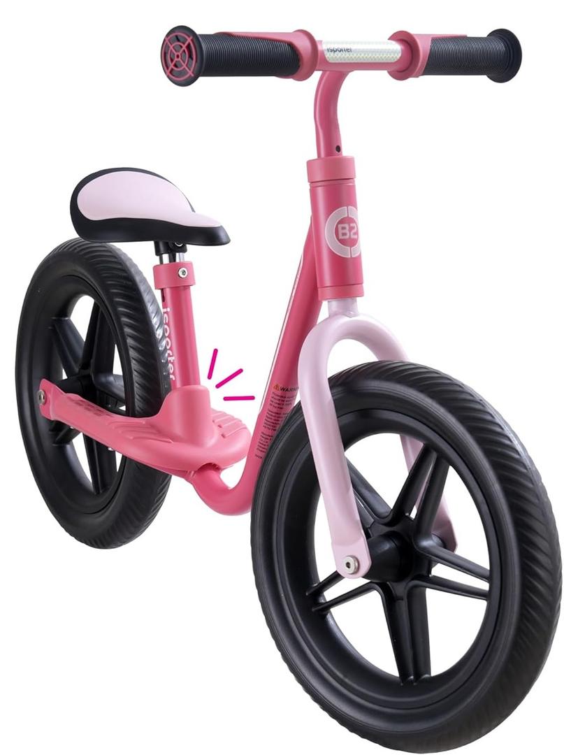 iSporter 12inch Kids Balance Bike for Toddler 2 Year Old, Boys Girls Ages 2-5, Gift Push Bikes, No Pedal Training Bicycle, with Footrest, Puncture-proof Tyres, and Height Adjustable