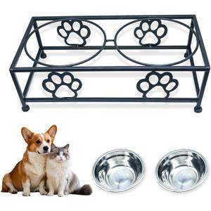 Raised Dog Bowls for Small Dogs, Elevated Bowl Stand Stainless Steel Dishes
Small Dog Bowl Stand with Two Thickened 5.3 Inch Stainless Steel Food Bowls, Raised Dog Dishes for Small & Medium Dogs, Black