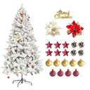 JMFFL 6ft White Artificial Christmas Tree, Christmas Pine Tree for Home Party Christmas Decorations with 600 Branches and Two-Color Decorative Flowers Decorative Balls