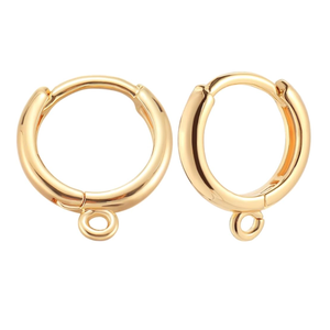 18K Gold Plated Huggie Hoop Earring Hooks Round French Hook Earring Wires with Loop and Jump Rings Dangle Leverback Earring Findings 13mm