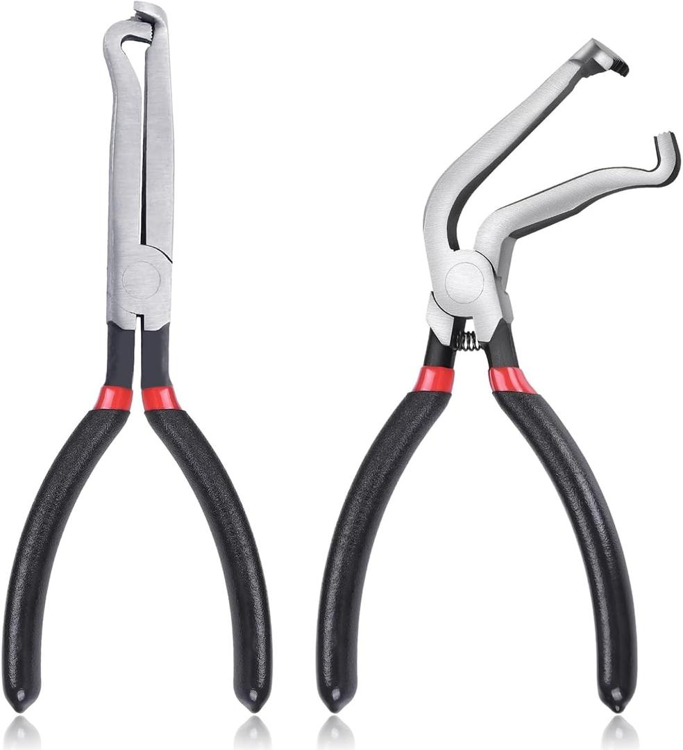 2PCS Electrical Disconnect Pliers, Automotive Electrical Connector Pliers with Anti-Slip Grip, Fuel Line Petrol Clip Pipe Plier for Push Tab Style Plugs(1*Straight&1 * 60Bend)