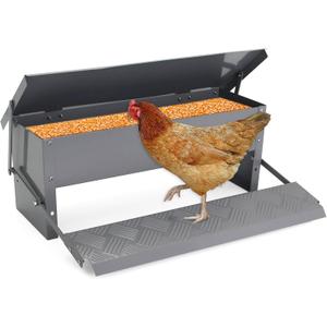 Automatic Chicken Feeder Metal Treadle Trough 15lb Outdoor Rainproof for Chickens, Bantams, Poultry, Pheasants