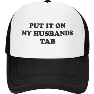 Put It On My Husbands Tab Hat Funny Trucker Hats Adjustable Classic Fishing Cap for Men and Women Black, One Size-Medium