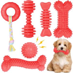 6 Pack Red Dog Chew Toys, Small Dog Teething Toys, Dental Health & Interactive Play
