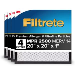 Filtrete 20x20x1 AC Furnace Air Filter, MERV 14, MPR 2500, High Performance Premium Allergen, Ultrafine Particles, Bacteria & Virus Filter, CERTIFIED Asthma & Allergy Friendly, 4-Pack
