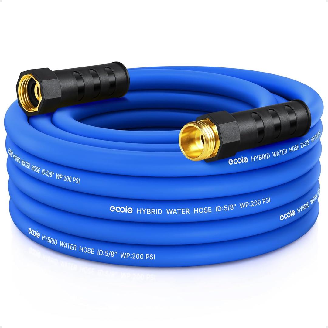 Heavy Duty Garden Hose 25 ft, Non-Expanding Flexible Water Hose, Kink Resistant Lightweight Hybrid Hose, Leakproof Hose Male to Female Fittings (Blue)