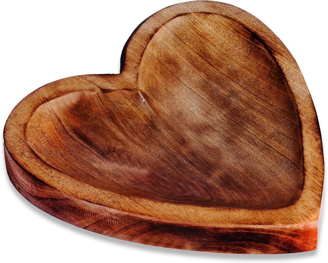 S.B ARTS Wooden Bowl Heart Shaped Wood Bowl, Rustic Centrepiece for Dining Table, Serving Snack Bowl Extra Large Mango Wood Serving Dish