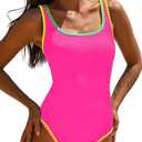 popvil One Piece Swimsuit Tummy Control Womens Bathing Suits Modest Curvy Neon Sexy Sport Swimwear, L