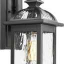 Darkaway Outdoor Lights Fixture Wall Mount, Exterior Wall Light with Water Ripple Glass Waterproof Black Outside Wall Sconce for House Porch Hallway Garage (15")