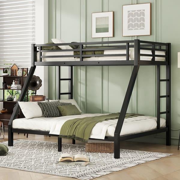 Metal Twin XL over Queen Bunk Bed for Teens and Adults, Space-Saving/Noise Reduced/No Box Spring Needed, Black