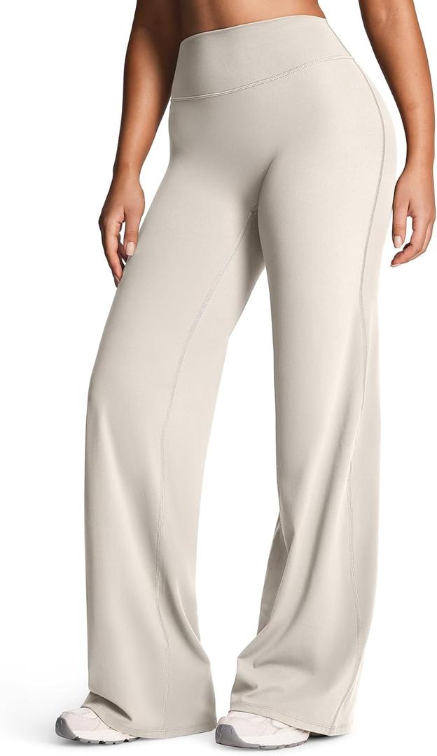 Aoxjox Women's Workout Athlenza Straight Leg Bottoms High Waist Lumastretch Gym Yoga Pants 33" (Large, Vanilla Beige)