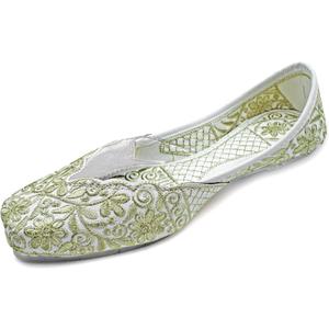 Chandrakala Bridal Mojaris for Women Flats Punjabi Jutti Ethnic Flats,(WF140-P) (8, White-gold)