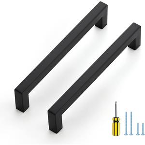 Ravinte 5 Pack Square Cabinet Pulls 6-1/4 Inch Black Kitchen Cabinet Handles Matte Black Kitchen Hardware for Drawer Pulls Drawer Handles Come with Screwdriver