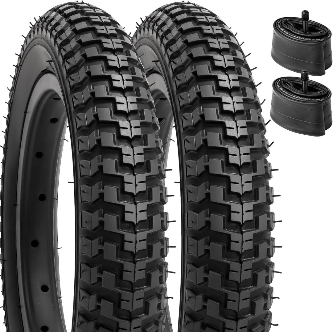 YUNSCM 2-PCS 12.5" Kid Bike Tires 12  x 2  (57-203) and 12/12.5" Heavy Duty Bike Tubes Schrader Valve Compatible with 12.5 x 2.25 12 1/2 x 2 1/4 Bike Bicycle Tires and Tubes (Y-558)