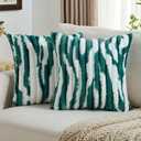 FUTEI Pack of 2 Faux Fur Plush Throw Pillow Covers 20x20 Inch Soft Tie Dye Striped Textured Farmhouse Decorative Cushion Covers Modern Home Decor for Couch Bed Living Room, Green White