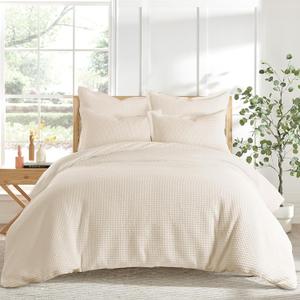 Levtex Home - Cloud Waffle Comforter Set - Full/Queen Comforter + Two Standard Pillow Cases - Waffle Weave - Undyed Cream - Comforter (90 x 94in.) and Pillow Case (26 x 20in.) - Cotton