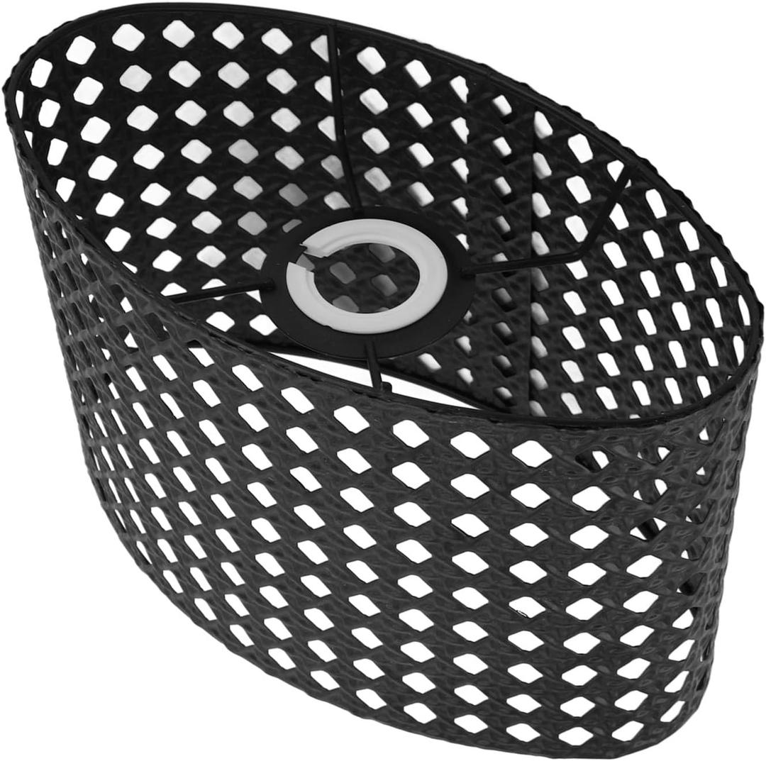 Metal Lamp Shade, E27 E14 Iron Hollow Oval Lampshade Metal Engraving Lampshade Vintage Table Lamp Shade for Table Bedside Chandelier Wall Lamp, 9.1x5.7in(Black)