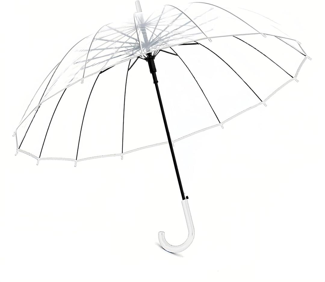 ThreeH Clear Bubble Travel Umbrella Automatic Open 16 Steel Ribs Extra Large Windproof Pvc Dome for Wedding, Prom, Graduation, Outdoor Events (Silver)