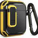 Koaichi for AirPods 2nd/1st Generation Case, Full-Body Ultra-Hard Shell Protective Cover with Lock, Powerful Drop Protection, Well Built Case Designed for AirPods 2/1, Black/Yellow, Set of 2