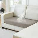 NAISI Waterproof Couch Cushion Covers Thick Velvet Fabric Washable Sofa Slipcovers 1 Piece Individual Sectional Couch Covers with Elastic Bottom(1 PC for 2-Seat Cushion or Loveseat,Light Taupe)