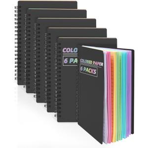 Dynta Colored Paper Spiral Notebook 6 Packs 5x7 Inches Small Journals College Ruled Durable Cover Thick Paper for School or Office, 102 Sheets/204 Pages for Students Women