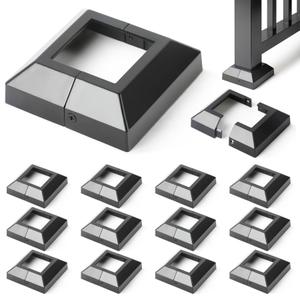 Hulave Split Post Base Cover - Fits 2.5"x2.5" Post/4.5"x4.5" Base for Indoor/Outdoor Iron Railing, Fence, Stair Decorative Skirt Black 12P